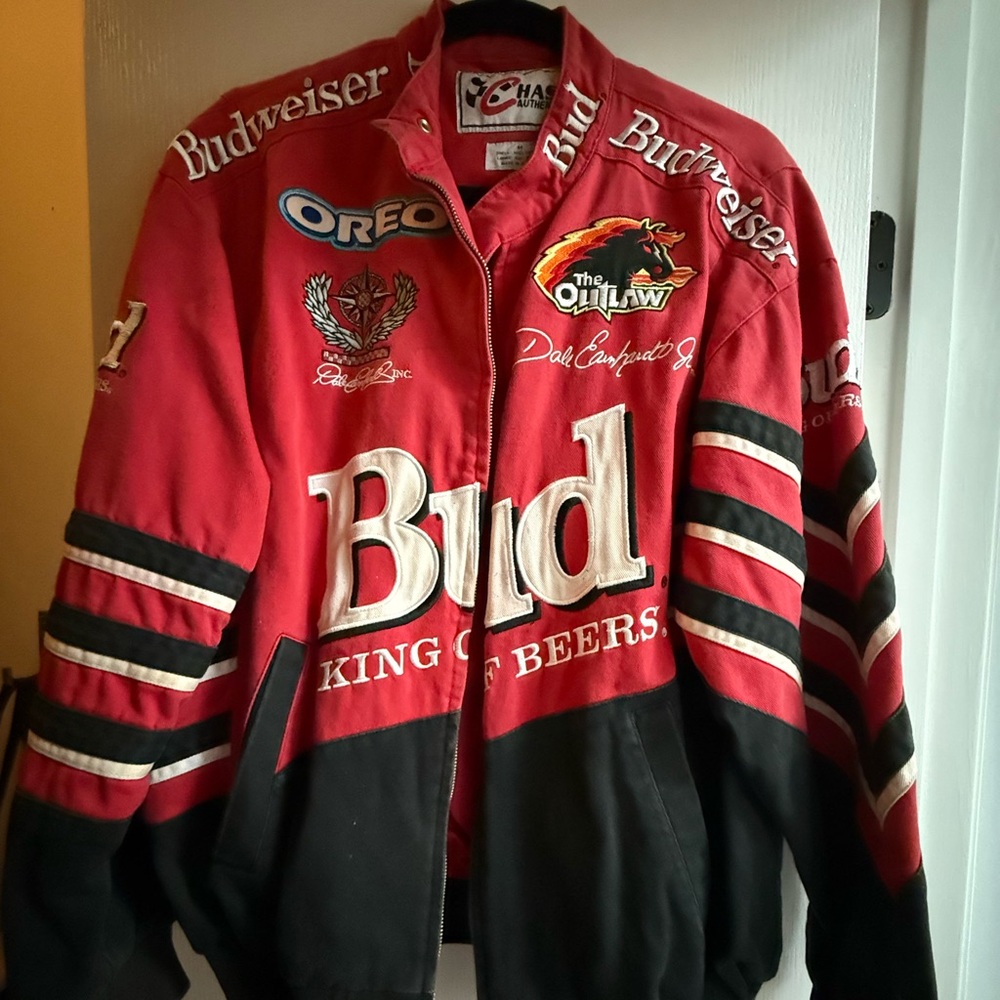 Chase Authentics Red and Black Budweiser NASCAR #8 Earnhardt Jr Racing Jacket